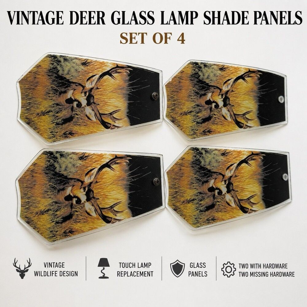 Vintage Deer Glass Lamp Shade Panels Set of 4 Touch Lamp Replacement Beautiful